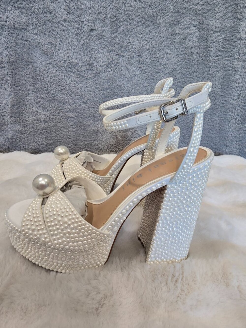 Gianni Bini Kemara Two Embellished Pearl Studded Platform Sandal Sizes NEW - Picture 6 of 9